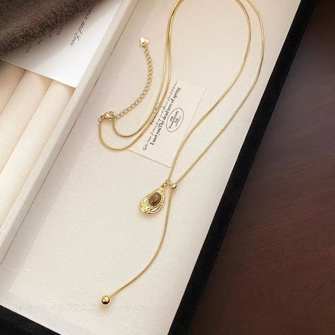 Vintage Maillard Tiger Eye Stone Κολιέ Με Μενταγιόν Επιχρυσωμένος Χαλκός Σχήμα Υ Ρυθμιζόμενη Μακριά Αλυσίδα Για Γυναίκες