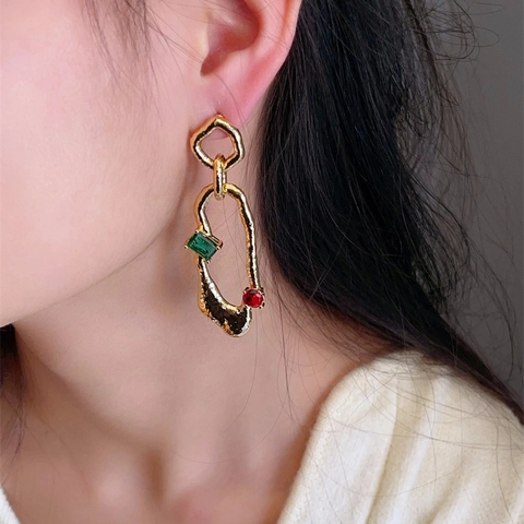 Orecchini Pendenti Geometrici Retro Lega Pietra Preziosa Artificiale Con Perno In Argento Sterling 925 Design Catena
