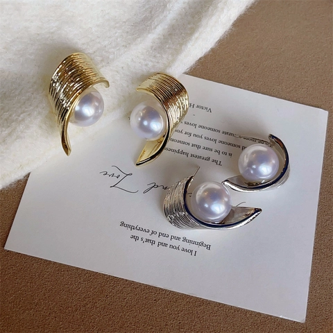Künstliche Perlenohrstecker Mit 925 Sterling Silber Ohrringpfosten Gebogen Wickelnd C-Form Französischer Eleganter Schmuck Für Damen