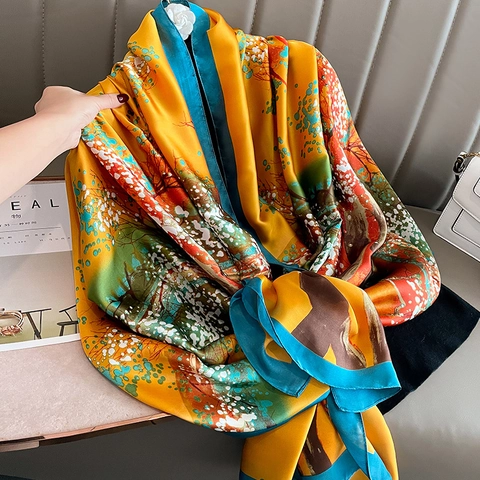 Sciarpa Da Donna In Simil Raso Grande Scialle Con Stampa Artistica Di Alberi Morbido Accessorio Moda Autunno Inverno