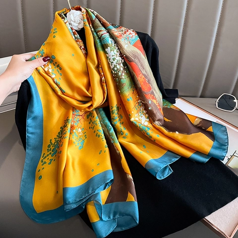 Sciarpa Da Donna In Simil Raso Grande Scialle Con Stampa Artistica Di Alberi Morbido Accessorio Moda Autunno Inverno