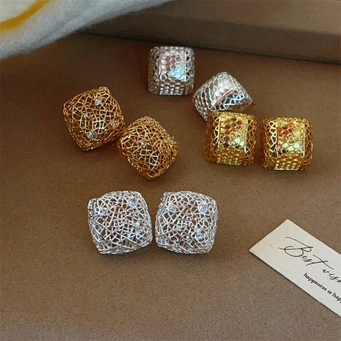 Boucles Oreilles Clous Cube Creux Alliage Zirconium Avec Tige En Argent Sterling 925 Géométrique Minimaliste Femme