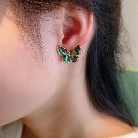 Schmetterling Ohrstecker Mit 925 Sterling Silber Ohrstift Kupfer Mikroeingelegte Zirkonia Abalone Muschel Für Damen