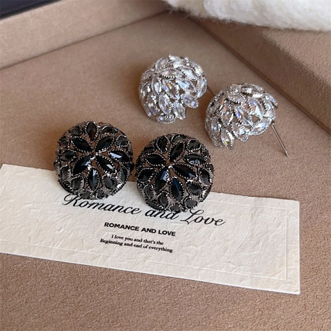Luxury Crystal Flower Stud Earrings With 925 Sterling Silver Earring Post Hydrangea Daisy Zircon Alloy Earrings For Women