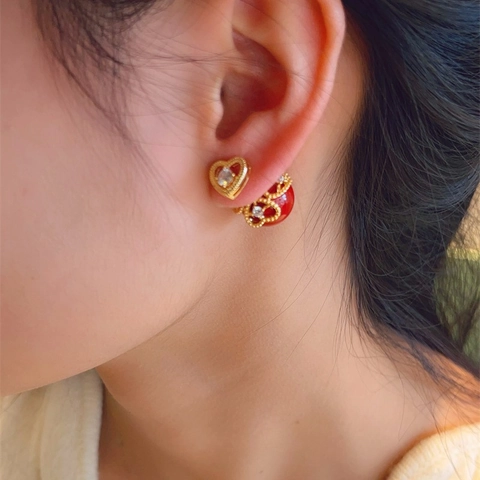 Elegant Heart Pearl Stud Earrings With 925 Sterling Silver Earring Post Alloy Zirconia Double Sided Earrings For Women Jewelry