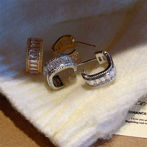 Baguette Zircon Geometric Square Stud Earrings With 925 Sterling Silver Earring Post Vintage Luxury Jewelry For Women