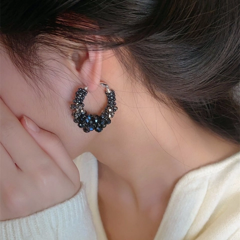 Retro Luxe Geometrische Kristallen Kralen Creolen Voor Dames Met 925 Sterling Zilveren Oorsteker