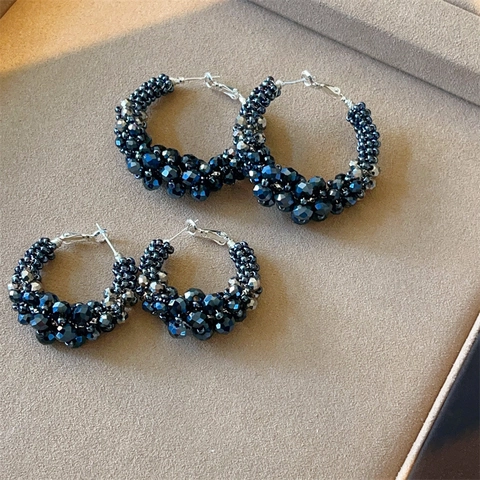 Retro Luxe Geometrische Kristallen Kralen Creolen Voor Dames Met 925 Sterling Zilveren Oorsteker