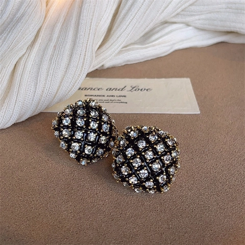 Boucles D'Oreilles Vintage Géométriques Émail Strass Avec Tige De Boucle D'Oreille En Argent Sterling 925 Style Palais Élégant