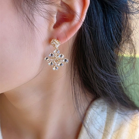 Geometrische Rauten-Ohrhänger Mit Zirkonia Und 925 Sterling Silber Ohrstecker Elegante Gala-Schmuck Für Frauen