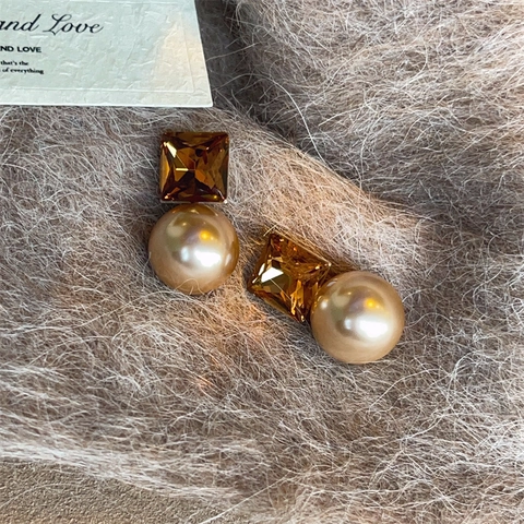 Orecchini A Lobo Perla Artificial Cristallo Zucchero Quadrato Vintage Con Perno In Argento Sterling 925 Gioielli Geometrici Lusso
