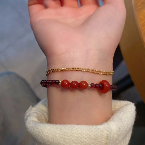 Granat Perlenarmband Mit Jade Smaragd Perlen Doppelreihig Vintage Chinesischer Stil Schmuck Geschenk Für Damen