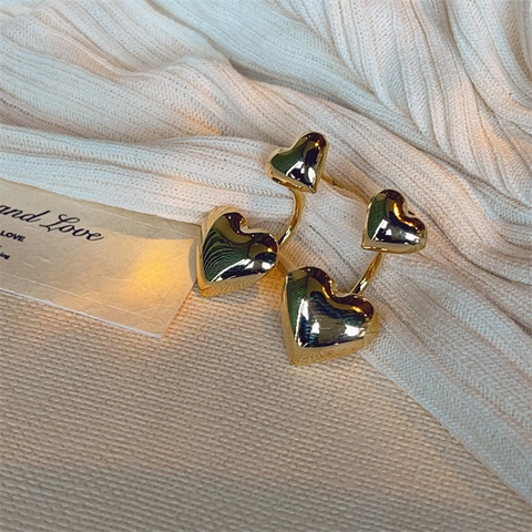 Double Heart Stud Dangle Earrings Alloy With 925 Sterling Silver Earring Post Mirror Polished High Shine Fashion For Women