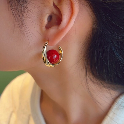 French Retro C Shape Hoop Earrings For Women With 925 Sterling Silver Earring Post Alloy Twisted Artificial Pearl Stud Jewelry