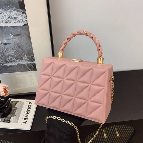 Sac Bandoulière Femme Matelassé Géométrique Cuir PU Sac À Main Boîte Avec Poignée Torsadée Et Chaîne