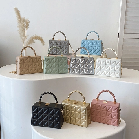 Sac Bandoulière Femme Matelassé Géométrique Cuir PU Sac À Main Boîte Avec Poignée Torsadée Et Chaîne