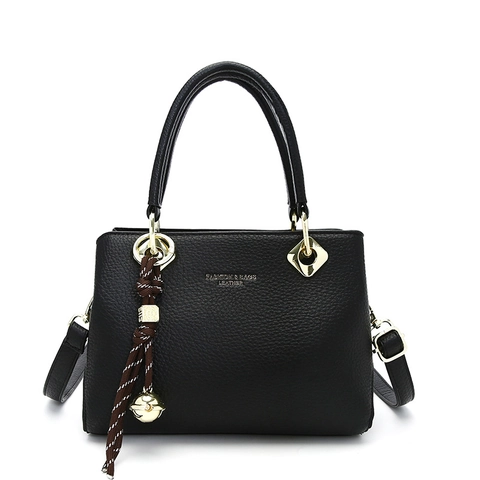 Women's Minimalist PU Leather Tote Bag Large Capacity Shoulder Crossbody Bag With Litchi Grain Pattern And Hanging Ornament Handbag