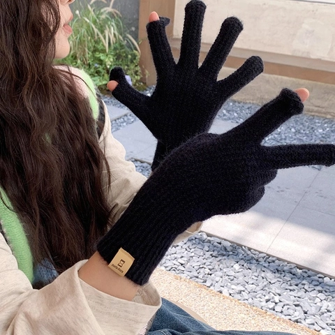 Guantes de Invierno de Lana de Punto para Mujer Cálidos Patrón de Gofre Pantalla Táctil Dedos Abiertos Accesorios
