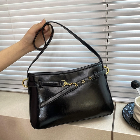 Borsa A Tracolla Donna Pelle PU Lucida Retro Minimalista Borsa Sottobraccio Fibbia Dorata Pendolare Elegante Accessorio