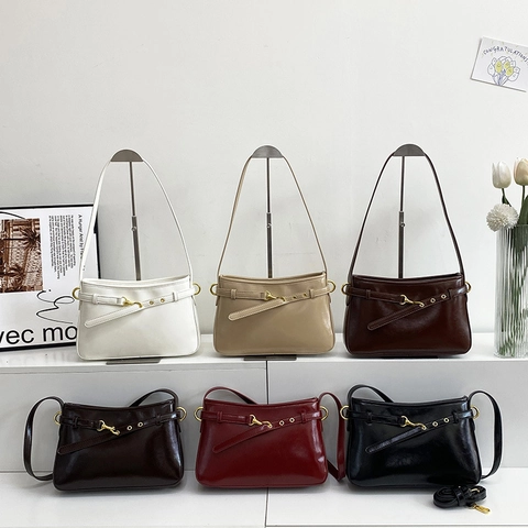 Borsa A Tracolla Donna Pelle PU Lucida Retro Minimalista Borsa Sottobraccio Fibbia Dorata Pendolare Elegante Accessorio