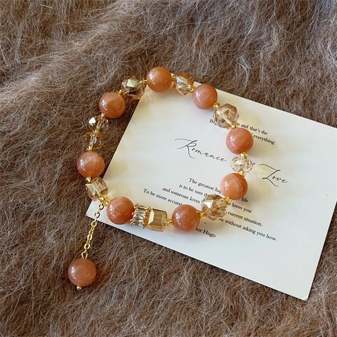 Perlenarmband Sonnenstein Kristall Vergoldet Zart Süß Schmuck Für Damen