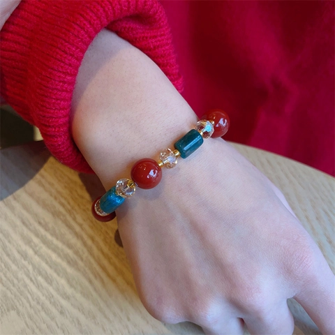 Beaded Armband Roter Achat Blauer Apatit Retro Ethnisch Handgemacht Kristall Schmuck Geschenk Für Frauen