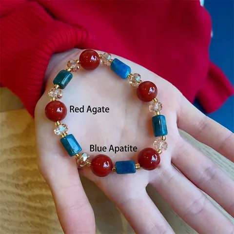 Beaded Armband Roter Achat Blauer Apatit Retro Ethnisch Handgemacht Kristall Schmuck Geschenk Für Frauen