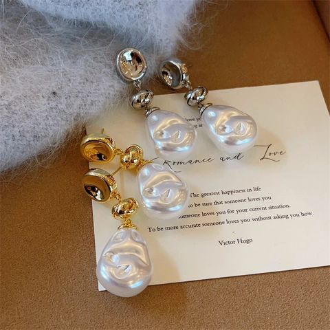 Artificial Baroque Pearl Drop Earrings With 925 Sterling Silver Earring Post Irregular Flower Design French Retro Elegant Niche Jewelry