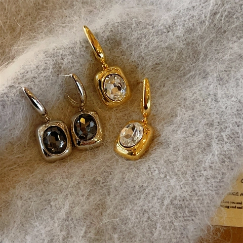 Französisch Vintage Geometrische Quadratische Kristall Ohrhänger Mit 925 Sterling Silber Ohrstecker Schmuck Für Frauen