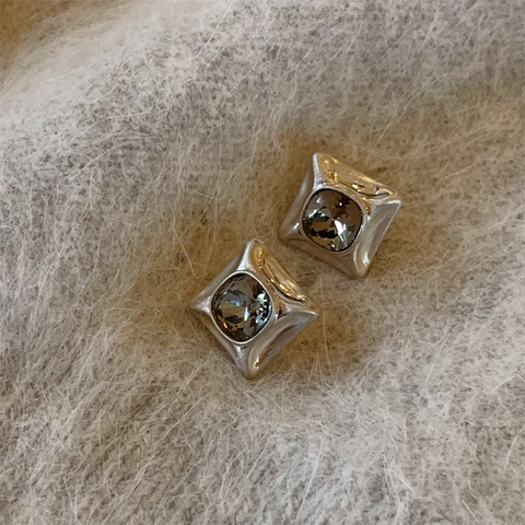 Vintage Geometric Square Stud Earrings With Alloy Cubic Zirconia For Women Elegant Minimalist Jewelry