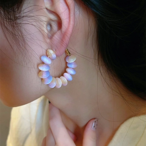 Pendientes De Aro Con Cuentas Color Macaron Degradado Círculo Grande Aleación Resina Con Poste De Plata 925 Para Mujeres