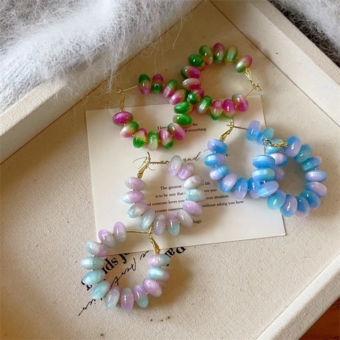 Pendientes De Aro Con Cuentas Color Macaron Degradado Círculo Grande Aleación Resina Con Poste De Plata 925 Para Mujeres