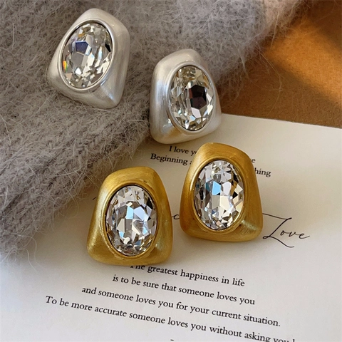Orecchini A Lobo Geometrici Irregolari Con Zircone Design Metallo Spazzolato Perno In Argento Sterling 925 Per Donna