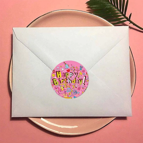 Happy Birthday Stickers Round Cartoon Label For Birthday Party Gift Wrapping Envelope Seal Handcrafted Decorative Adhesive Label
