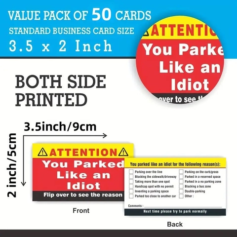 Biglietti Per Parcheggio Errato Note Di Avvertimento Regalo Scherzo Cartone Stampato Fronte Retro Per Conducenti Proprietari Di Veicoli Novità Scherzo