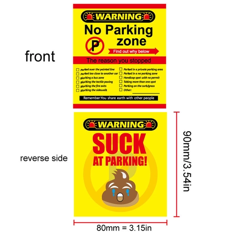 Cartes D'Avertissement Pour Mauvais Stationnement Recto Verso Jaune Raisons Multiples Prank Autocollants De Fenêtre De Voiture