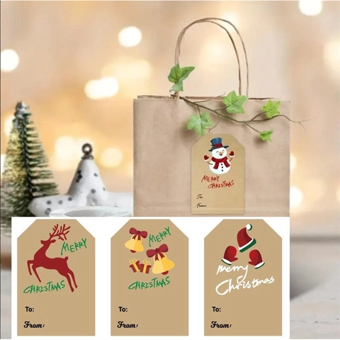 Weihnachten Kraftpapier Geschenkanhänger Aufkleber Rentier Schneemann Baum Etiketten Für Feiertagsgeschenk Deko