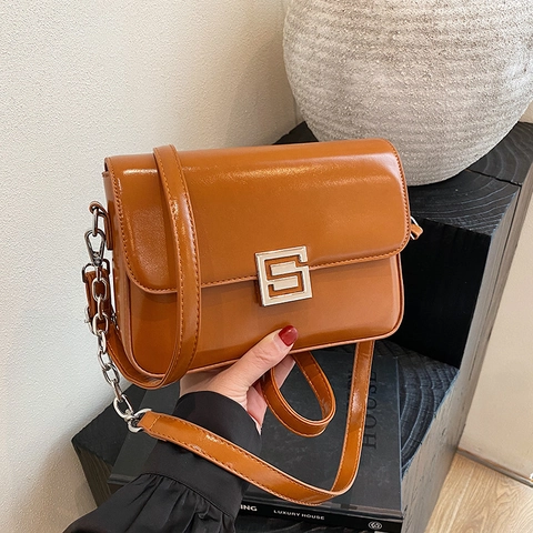 Vintage Women Crossbody Bag PU Leather Elegant Small Square Underarm Bag With Chain Strap Retro Versatile Flip Top