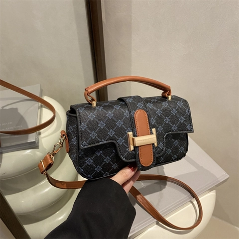 Borsa A Tracolla Vintage Con Stampa Monogramma Da Donna Borsa A Mano Quadrata Piccola Retrò In Pelle PU Con Tracolla