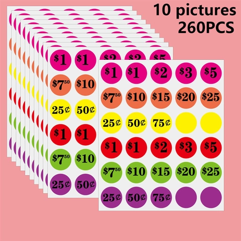 Round Colorful Price Stickers Labels For Garage Sale Flea Market Preprinted USD Denominations Adhesive Multi Color