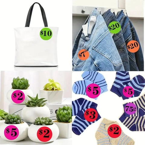 Round Colorful Price Stickers Labels For Garage Sale Flea Market Preprinted USD Denominations Adhesive Multi Color