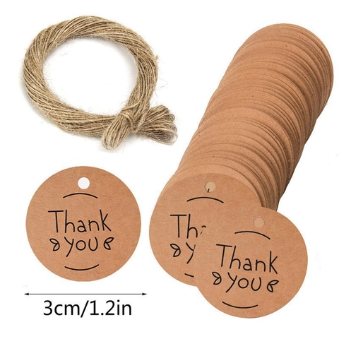 Etichette Regalo Tonde in Carta Kraft Con Spago Etichette Thank You per Matrimonio Festa Panetteria Decorazione Regalo