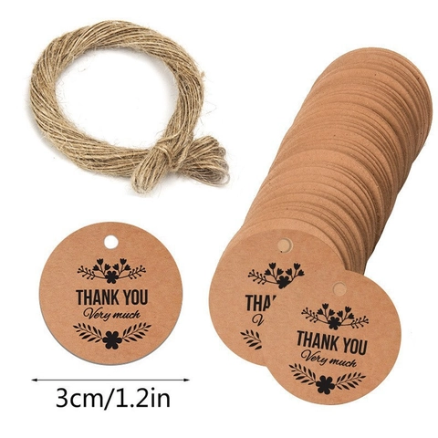 Etichette Regalo Tonde in Carta Kraft Con Spago Etichette Thank You per Matrimonio Festa Panetteria Decorazione Regalo