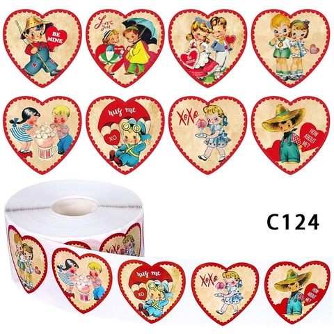 Adesivi San Valentino Forma Cuore Rotolo Autoadesivi Vintage Personaggio Cartone Animato Confezione Regalo