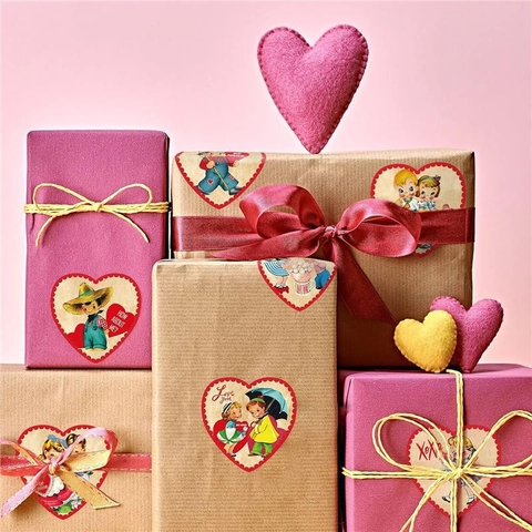 Adesivi San Valentino Forma Cuore Rotolo Autoadesivi Vintage Personaggio Cartone Animato Confezione Regalo