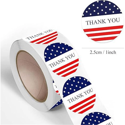USA Unabhängigkeitstag Amerikanische Flagge Rund Thank You Aufkleber Rolle 1 Zoll Sterne Und Streifen Versiegelungsetiketten Für Geschenkverpackung Umschlag Business