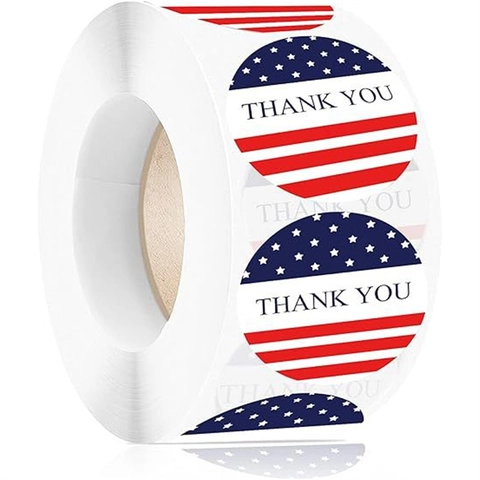 USA Unabhängigkeitstag Amerikanische Flagge Rund Thank You Aufkleber Rolle 1 Zoll Sterne Und Streifen Versiegelungsetiketten Für Geschenkverpackung Umschlag Business