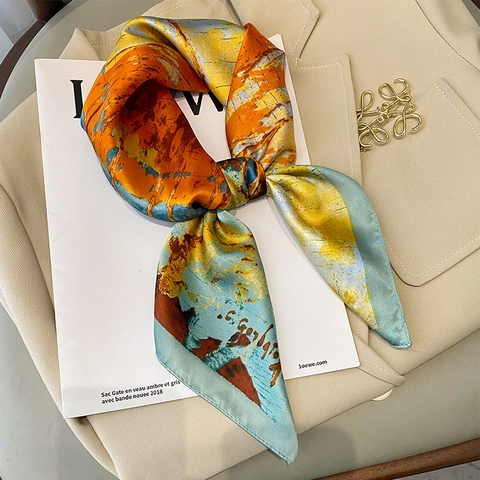 Foulard Quadrato Donna Elegante Simil Raso Fazzoletto Da Collo Van Gogh Pittura A Olio Stampa Artistica Vintage Moda Accessorio