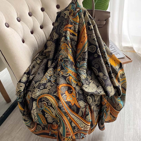 Sciarpa Scialle Vintage Con Stampa Paisley Da Donna In Raso Effetto Raso Morbido Traspirante Protezione Solare Elegante Retro