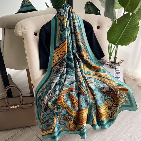 Sciarpa Scialle Vintage Con Stampa Paisley Da Donna In Raso Effetto Raso Morbido Traspirante Protezione Solare Elegante Retro